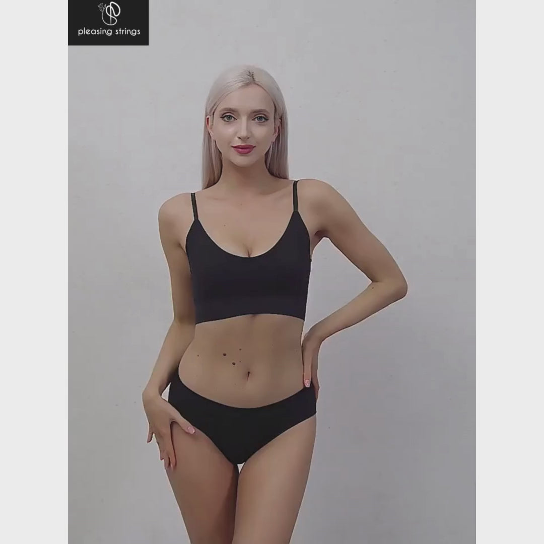Pleasing Strings Women's Wireless Ribbed Knit Bra & Panty Set