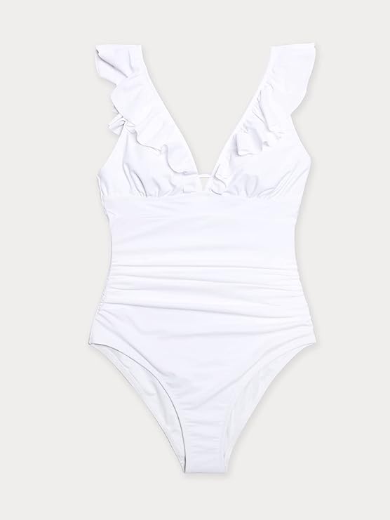 Pleasing Strings Women's Ruffled One Piece Swimsuit V Neck Lace Up